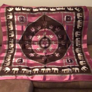 VINTAGE Gorgeous pink cream brown elephant motif scarf
